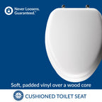 Mayfair Padded Toilet Seat with Chrome Hinges, Soft Vinyl over Wood Core Seat, Made in USA, Elongated, White