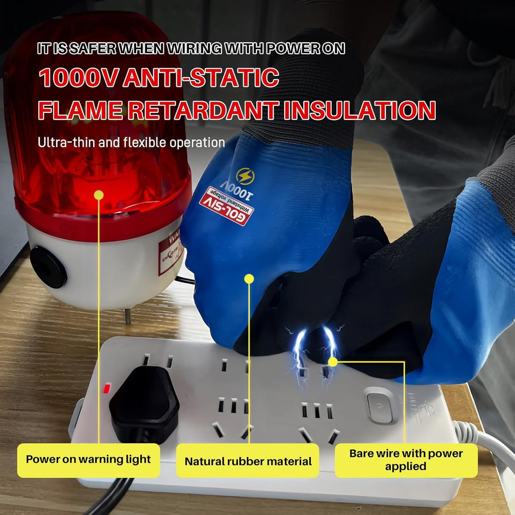 GOL-SIV Industrial Insulated Gloves 1000V Rated, Lightweight Non-Conductive Safety Gloves For Electrician, 1000V|Double Insulated, 10pcs-Large.