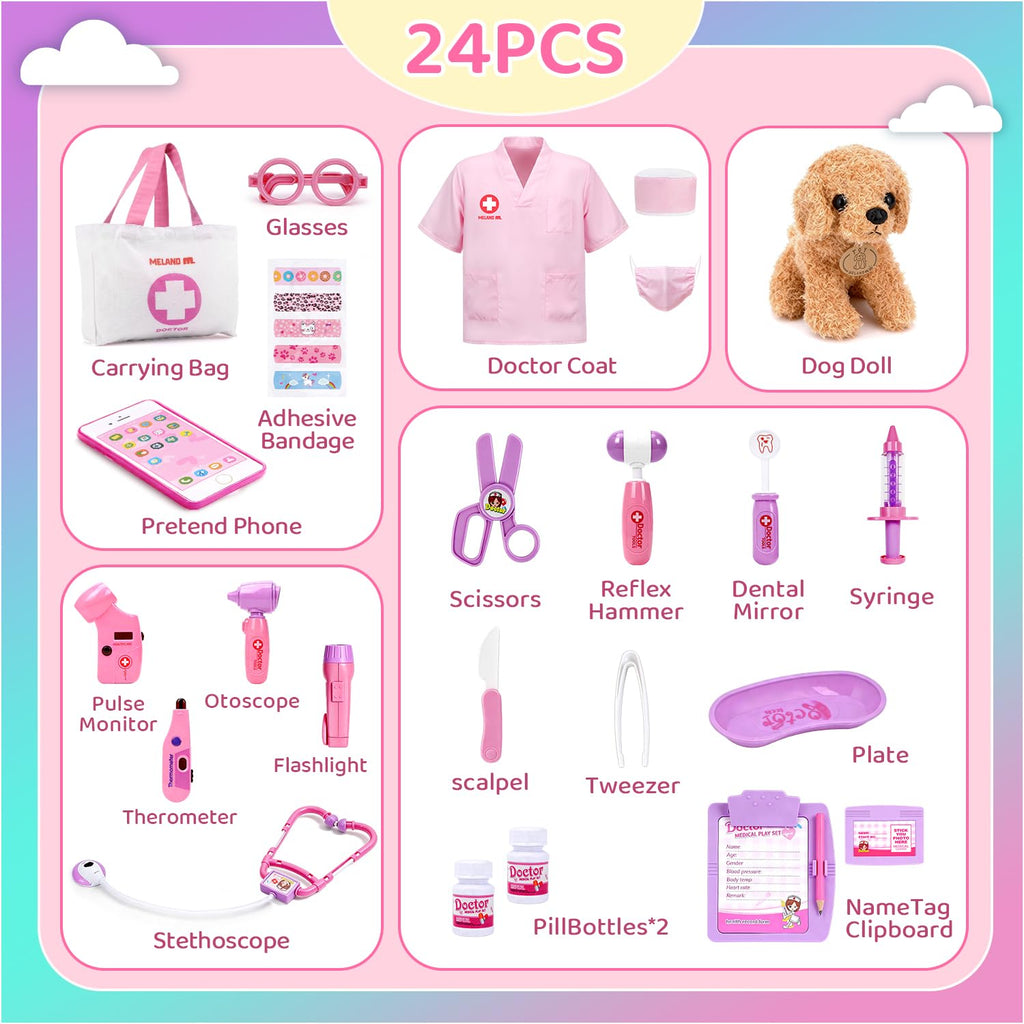 Meland Doctor Kit with Puppy for Girls, Pretend Play Toy Gift for Ages 3–6