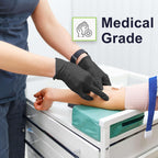 FifthPulse Biodegradable Black Nitrile Gloves 150 Count - Powder Free Disposable Food Grade Medical Exam Gloves for Cooking, Cleaning, Tattoo, Textured Fingertips, Latex Free, Eco-Friendly