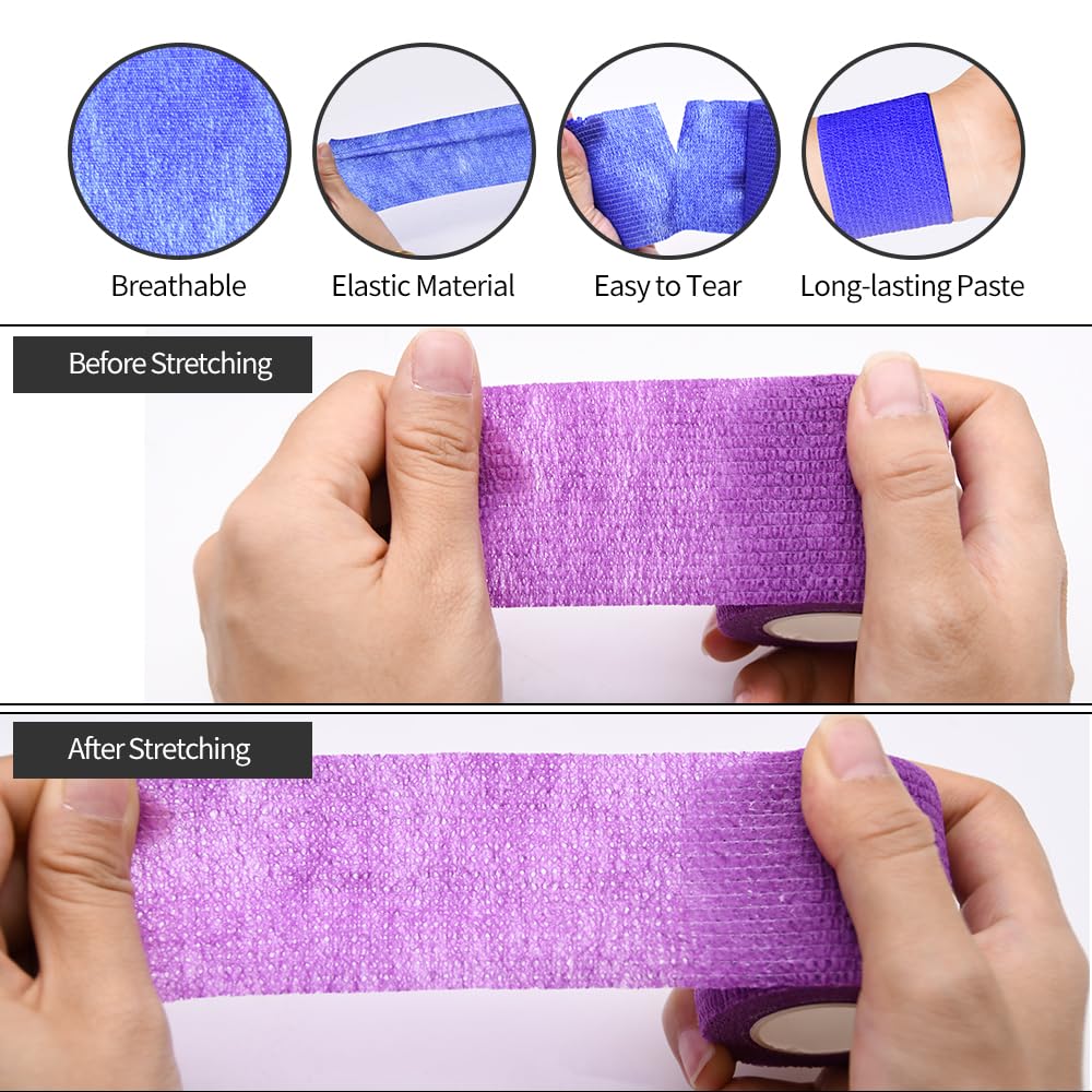 2" Self Adhesive Bandage Wraps, 24pcs Vet Wraps, Skin Color, 5 Yard Self Adherent Wraps for Sports, Wrist, Ankle and Swelling