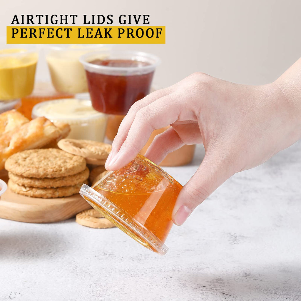 VITEVER [240 Sets - 4 oz ] Portion Cups With Lids, Small Plastic Containers with Lids, Airtight and Stackable Souffle Cups, Jello Shot Cups, Sauce Cups, Condiment Cups for Lunch, Party, Trips