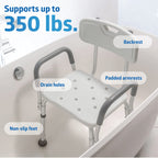 Medline Shower Chair with Backrest and Padded Armrests - 350 lb. capacity, Bath Bench, Seat, Stool for Independent Adult, Seniors, Elderly & Disabled Patients