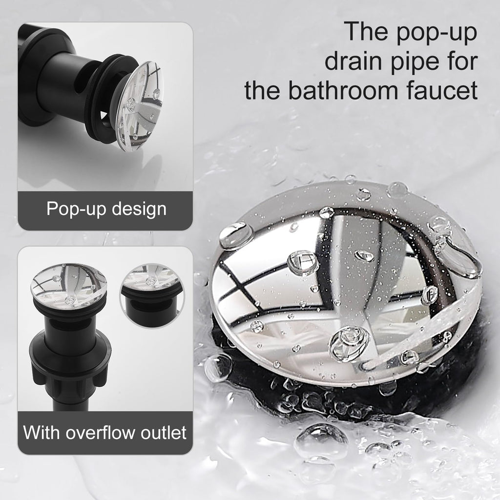 Chrome Bathroom Faucet YXOCVIR Single Hole with Pop-Up Bathroom Drain Single Handle Bathroom Faucet Suitable for Vanity Sinks, RV, Farmhouses, Suitable for 1 or 3-Hole Installation