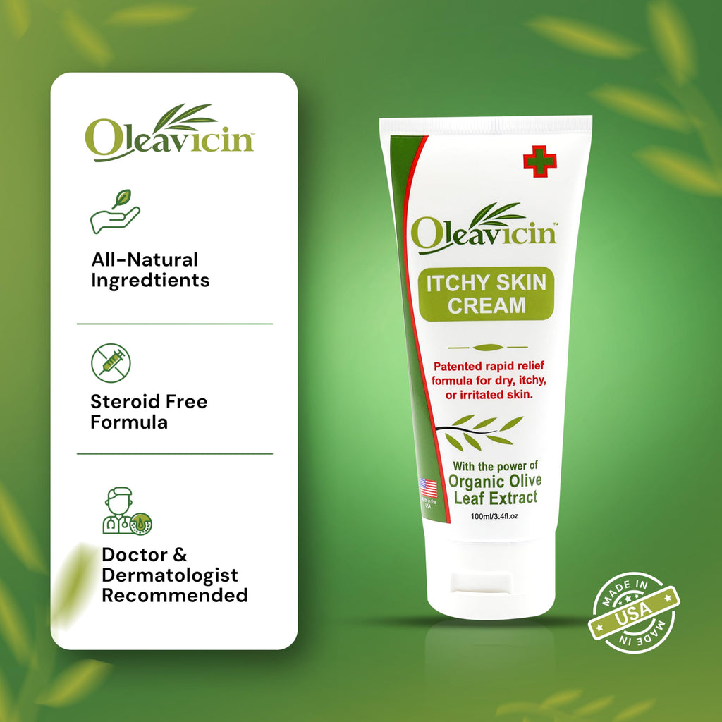 Oleavicin Organic Extra Strength Anti-Itch Cream for Dry, Itchy Skin Relief Natural Fungal & Rash Treatment with Olive Leaf Extract Fast-Acting, Long-Lasting Relief