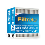 Filtrete 20x20x4 AC Furnace Air Filter, MERV 13, MPR 1900, Premium Allergen, Bacteria & Virus Filter, Electrostatic Air Cleaning Filter, 2-Pack (Actual Size 19.75 x 19.75 x 4.31 in)
