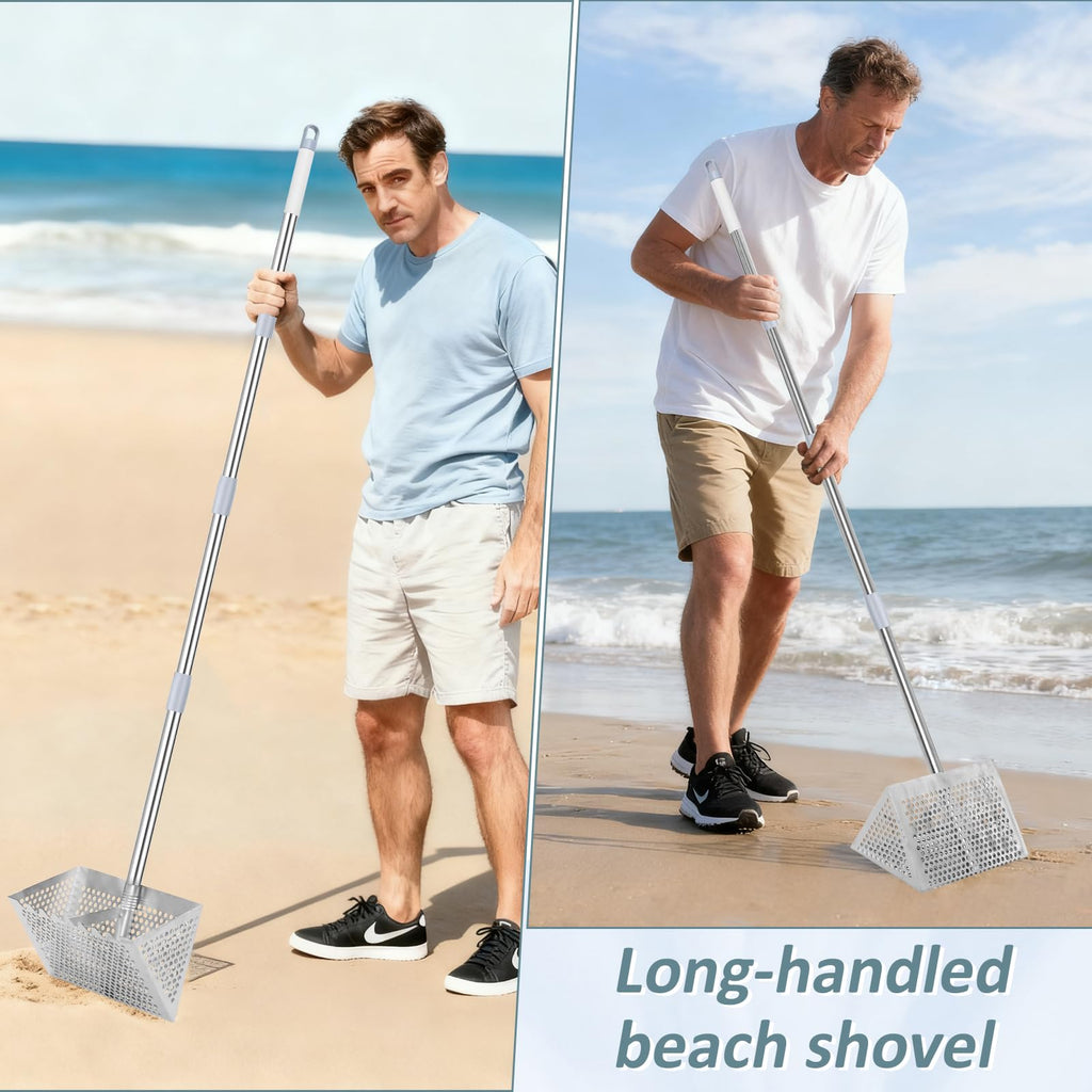 Sand Flea Rake, 65" Long Handle Stainless Steel Sand Sifter for The Beach