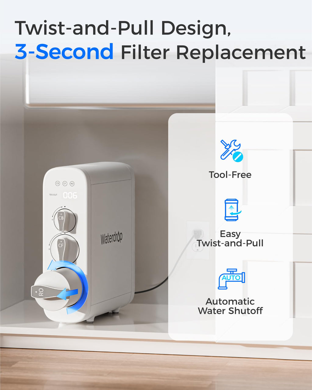 Waterdrop G3-N2RO Filter, Replacement for Waterdrop G3-W 400 GPD Reverse Osmosis System, Reduce PFAS, 2-year Lifetime