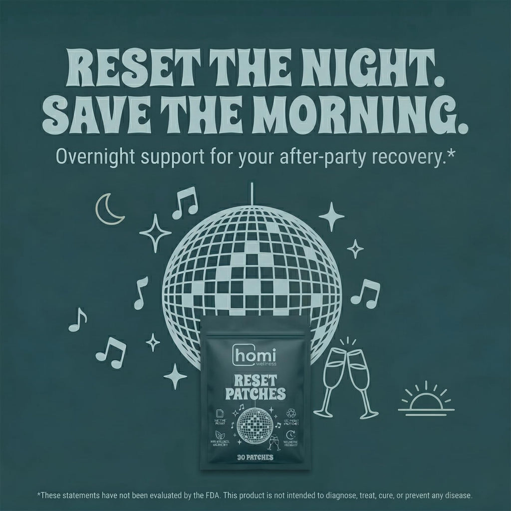 Homi Wellness Reset Patches | After Party Recovery Support | DHM 500mg Transdermal Patch | 12-Hour Time-Release | Magnesium + Botanical Blend | 60 Patches
