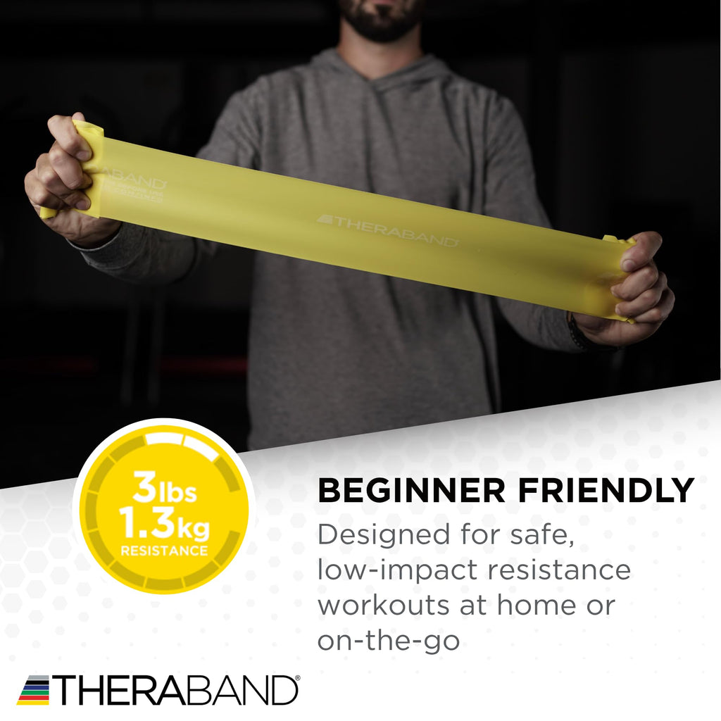 THERABAND Resistance Bands Set, Beginner Kit, Yellow, Red, Green, Latex Elastic Bands for Exercise & Physical Therapy, Strength Training Bands for Upper & Lower Body Fitness