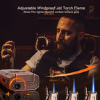 Torch Lighter with Jet Flame, Built-in V Cutter, Refillable Butane Torch Lighters, Box for Men, All-in-one Windproof Cool Lighters for Candle, Outdoor