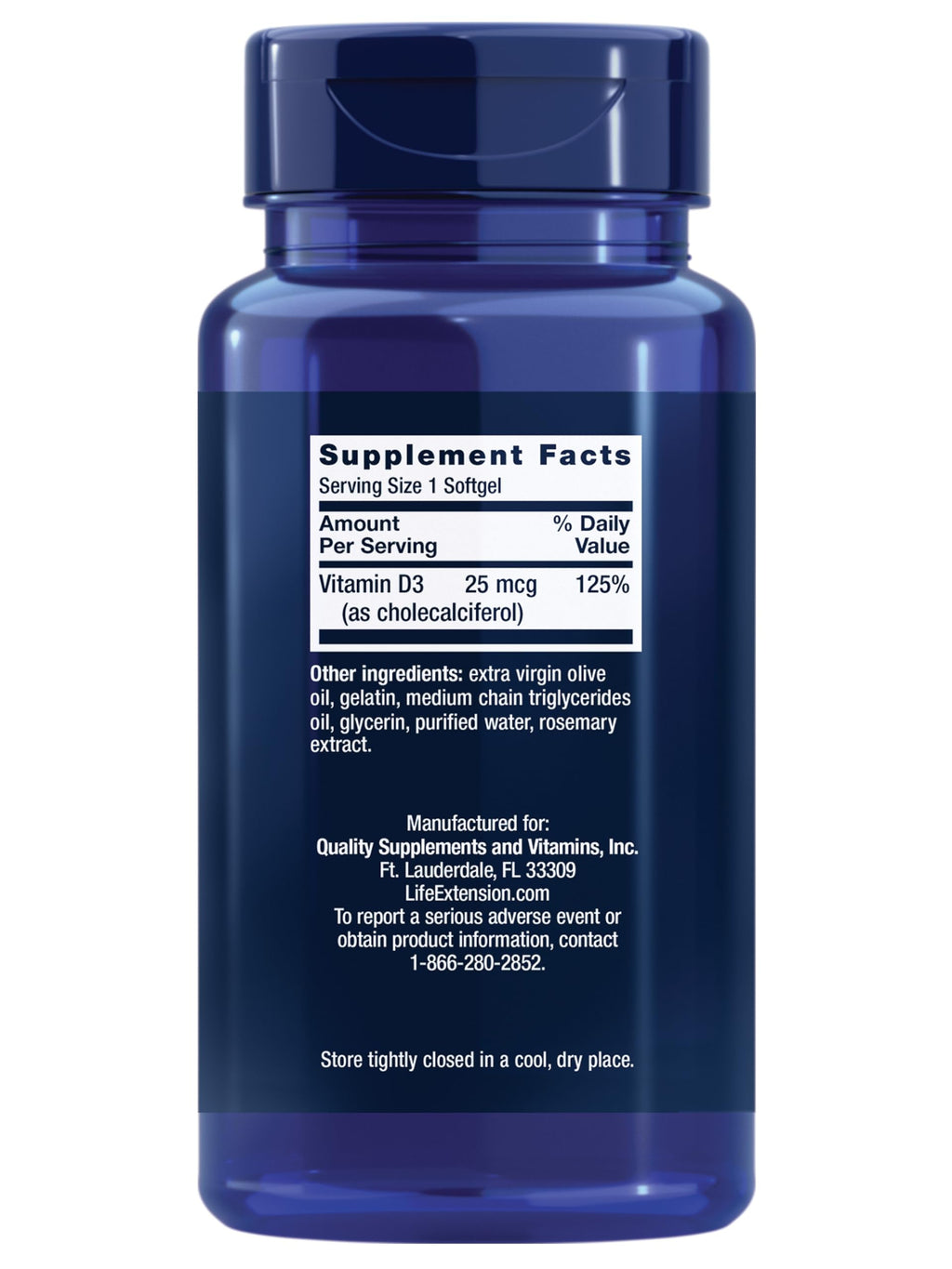 Life Extension Vitamin D3 25 mcg (1000 IU), Immune System Support, Bone Health, Whole-Body Health, Value Size, Gluten-Free, Non-GMO, 250 softgels (Pack of 2)