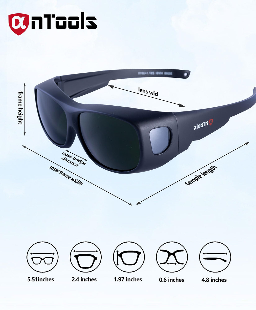 AnTools IR 5.0 Welding Glasses, Wrap-around Welding Goggles, Anti-scratch Welding Lens, UV Protection, Meet ANSI/ISEA, OSHA, Black