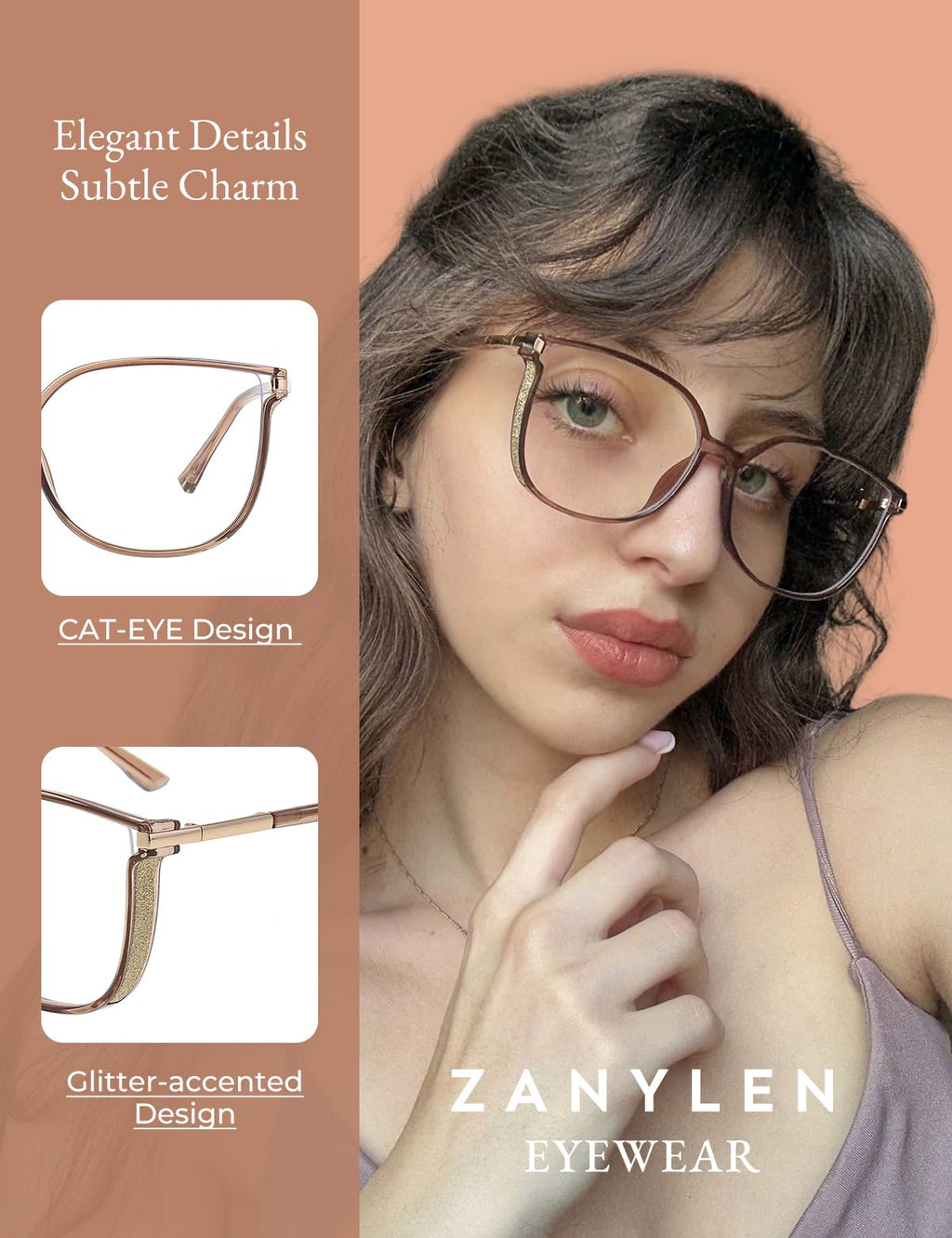 ZanyLen Medium Blue Light Glasses For Woman Computer/Game/TV/Mobile Phone Glasses Blue Light Blocking Glasses Fashion Women Eyeglasses(Champagne)