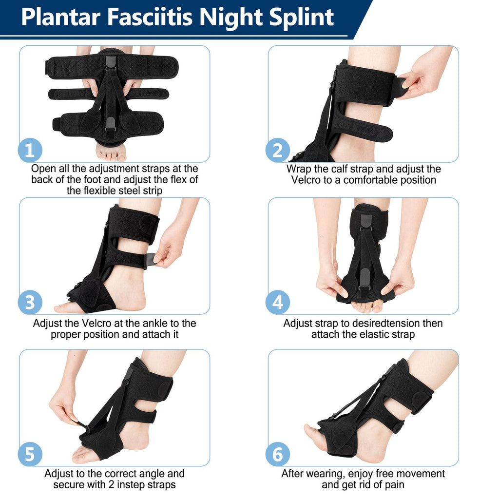 exhood Upgraded Plantar Fasciitis Night Splint, 3 Adjustable Straps Plantar Fasciitis Relief Braces for Achilles Tendonitis, Foot Drop & Heel Spur Pain Relief Day & Night (Black)