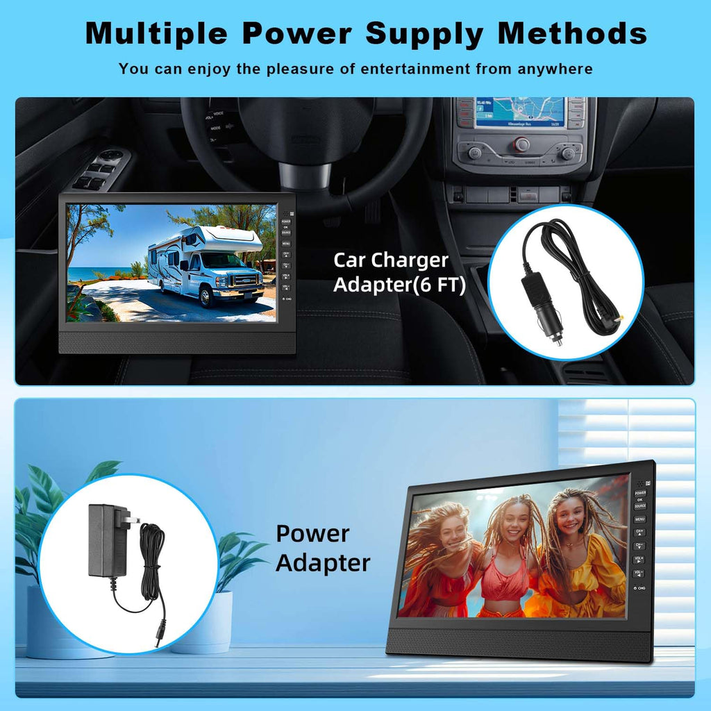 Feihe 12 Inch Small TV, Portable TV with HD Display, Antenna,HDMI,AV,USB Ports, Built-in Digital Tuner and Compact Design for Kitchen, RV, and Travel