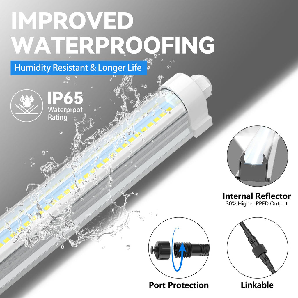 JESLED Waterproof T8 Grow Lights, 4FT 5000K Full Spectrum Daylight, 2Packs