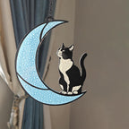 YULAIKUAI Black and White Cat Gift,Tuxedo Cat Stained Glass Art Suncatcher