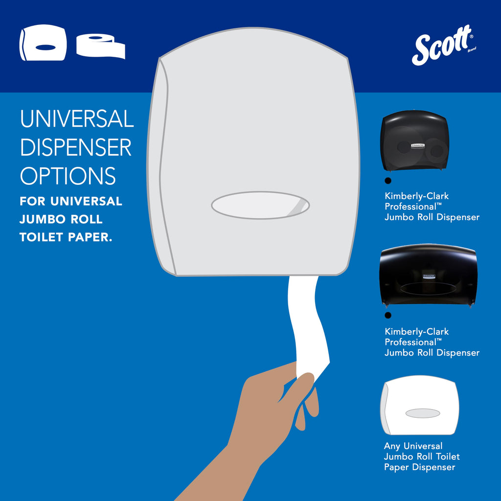 Scott Professional 100% Recycled Fiber High-Capacity Jumbo Roll Toilet Paper, Bulk (67805), 2-Ply, Septic Safe, White, Non-Perforated (12 Rolls at 1,000' Each, 12,000'/Case)