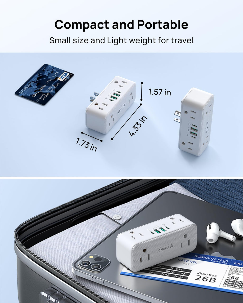 TROND 360° Rotating Wall Outlet Extender 2 Pack, 6AC Outlet Splitter with 2 PD20W USB C Charger and 2 USB A Ports, 900J Surge Protector, 3-Way Sideways Plug Adapter for Kitchen, Bathroom, Bedroom