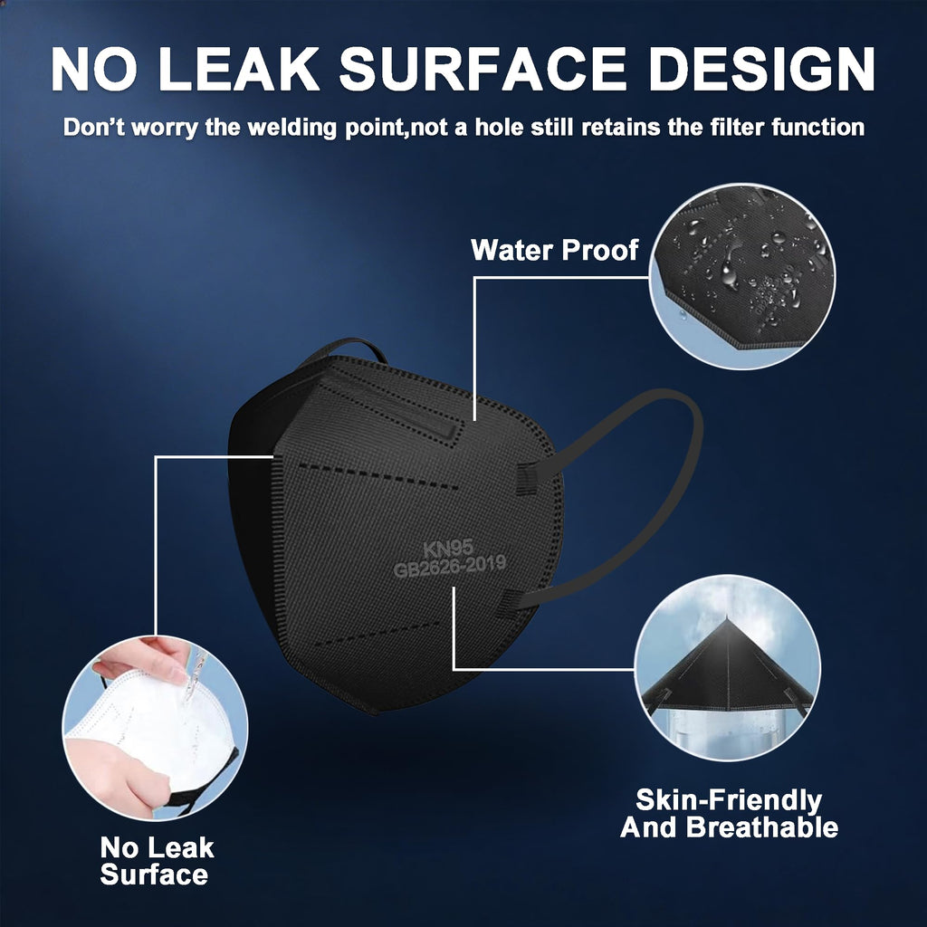 NIWOPO KN95 Face Mask 100 Pack, Individually Wrapped, 5-Ply Breathable Comfortable Safety Mask Filter Efficiency≥95% Against PM2.5 Black masks