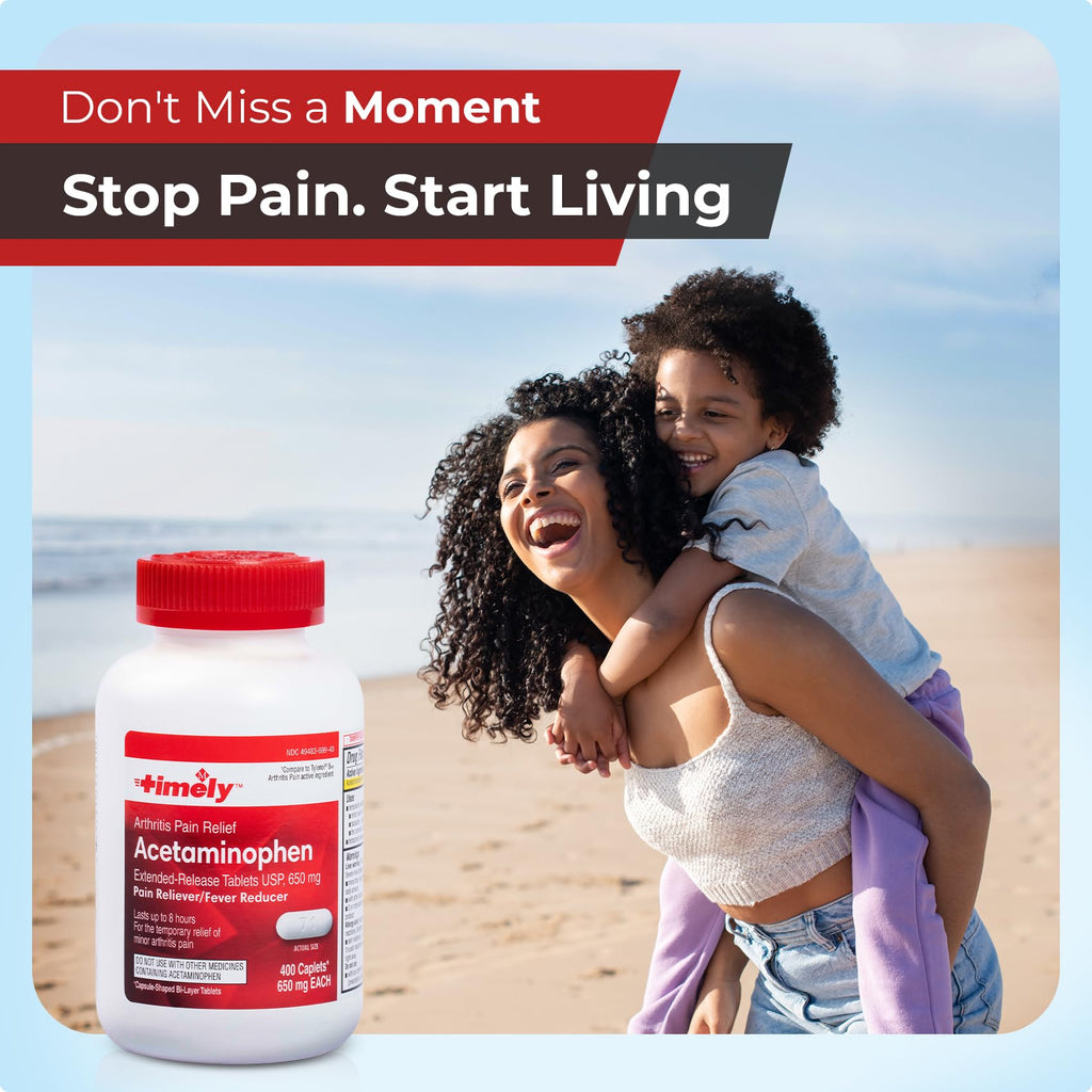 TIME-Cap Labs 400 Caplets Extended Release Acetaminophen 650mg - Pain Reliever & Fever Reducer for Adults, Helps with Headaches, Backaches, Muscle Pain, Toothaches, Arthritis & Menstrual Cramps