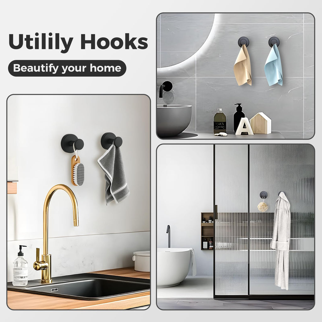WingWider Shower Hooks for Inside Shower,Suction Cup Hooks for Glass Window,Removable Towel Hooks for Bathrooms,2 Packs(Black)