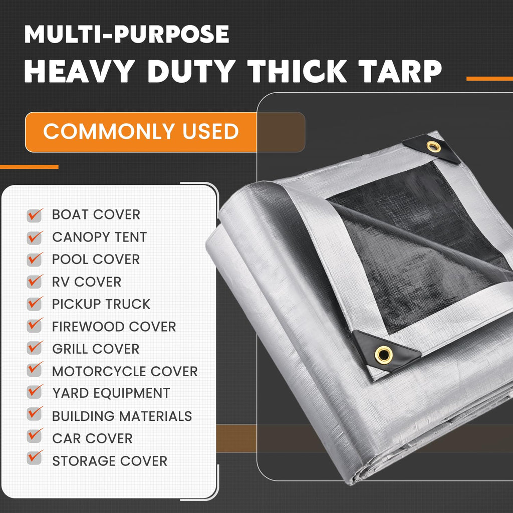 Keten Tarps Heavy Duty Waterproof 12x20 Feet, Extra Thick 16 Mil (Silver)