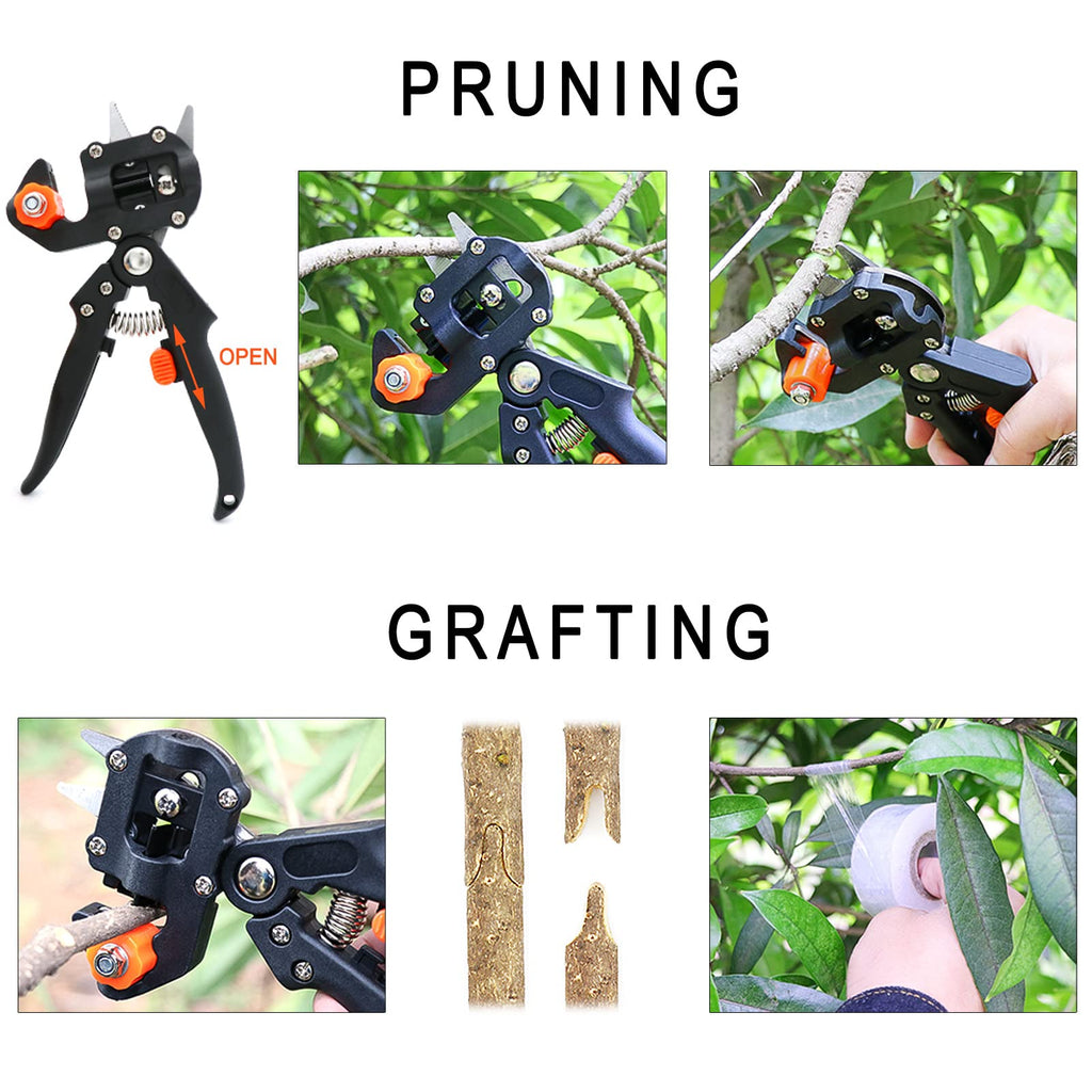 Upgrage Garden Grafting Tools, 2 in 1 Garden Pruning Tools Including Grafting Knife, Pruning Shears, Replacement Blades Grafting Tapes and Labels for Plant Branch Fruit Tree Cutting Pruner Tool Kits