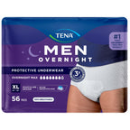Tena Men Protective Incontinence Underwear for Men, Overnight Max, XL, 56 Count (Waist Size 45in-58in)