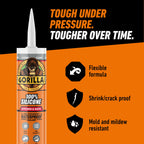 Gorilla 100% Silicone Caulk, Kitchen & Bath Sealant, 10oz Cartridge, Clear