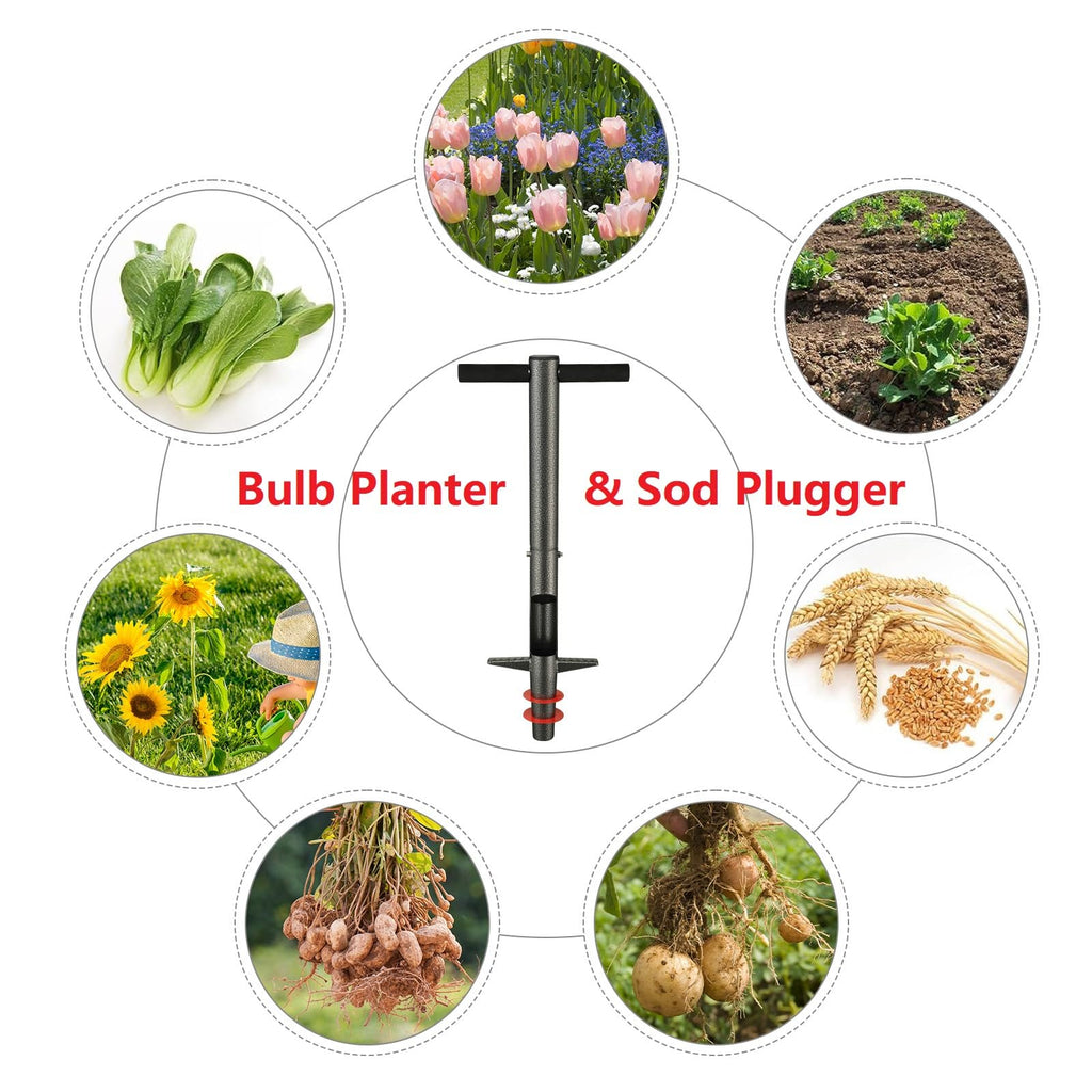 Bulb Planter Tool, 33.5 inch Long Handle Garden Sod Plugger to Dig Hole, Heavy Duty Metal Grass Plugger for Soil Test Planting or Weeding Spring Flowers Bulbs,Bedding Plants,Tulips, Lilies, Potato