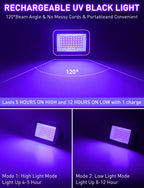 CREPOW Rechargeable LED Black Light, Battery Powered Portable Blacklight, 400nm LED Flood Light Black Lights, Neon Glow Party, Blacklight Catfishing, Halloween, Glow in The Dark Decoration 2 Pack