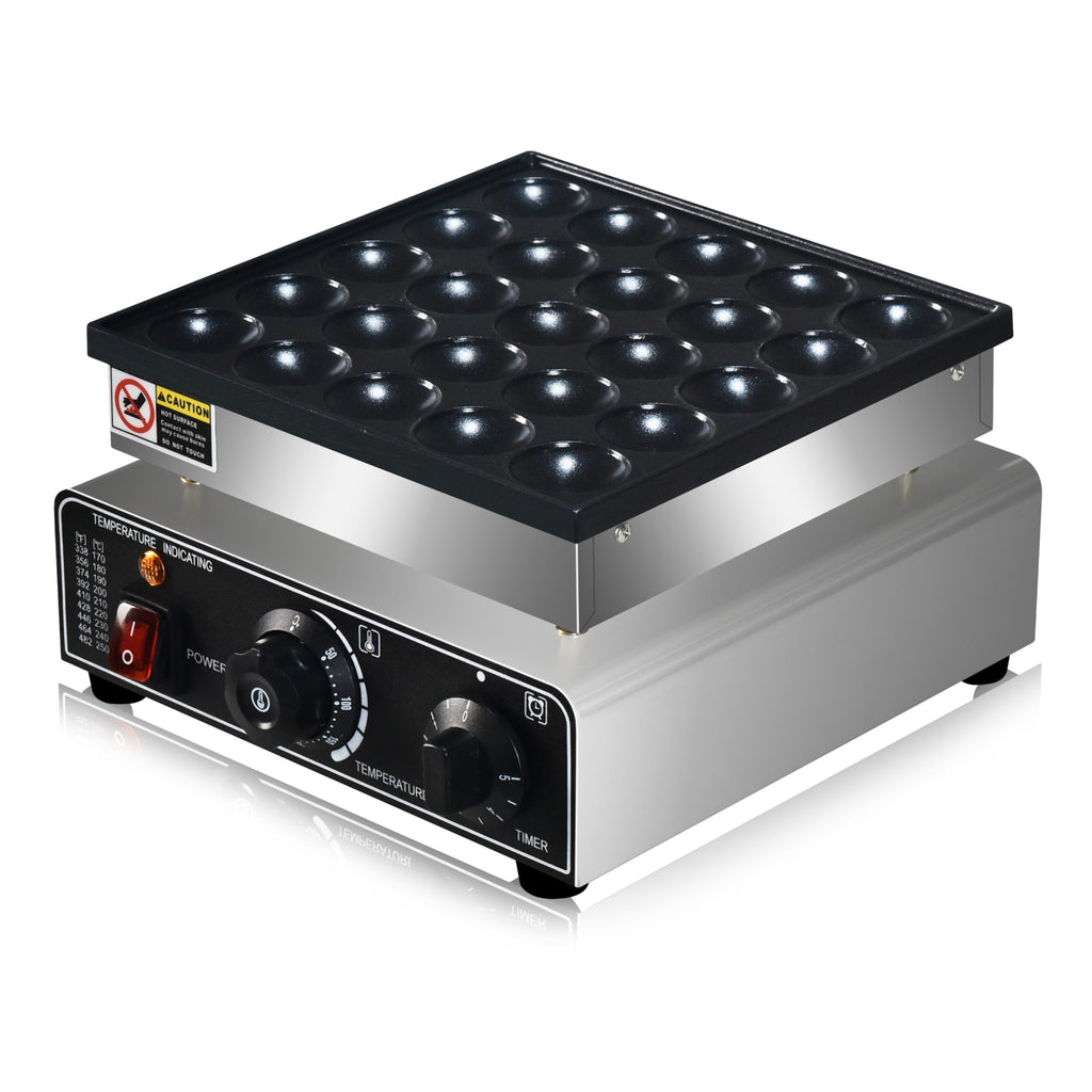 110V US Commercial 25PCS Mini Pancake Maker,950W Mini Dutch Pancake Maker,Non-stick,Dutch Poffertjes Grill,Stainless Steel,Breakfast,Snacks,Desserts.