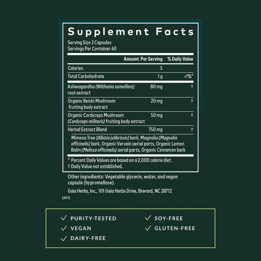 Gaia Herbs Adrenal Health Nightly Restore - Herbal Supplement with Ashwagandha, Magnolia Bark, Cordyceps, Lemon Balm & More* - 120 Vegan Liquid Phyto-Caps (60 Servings)
