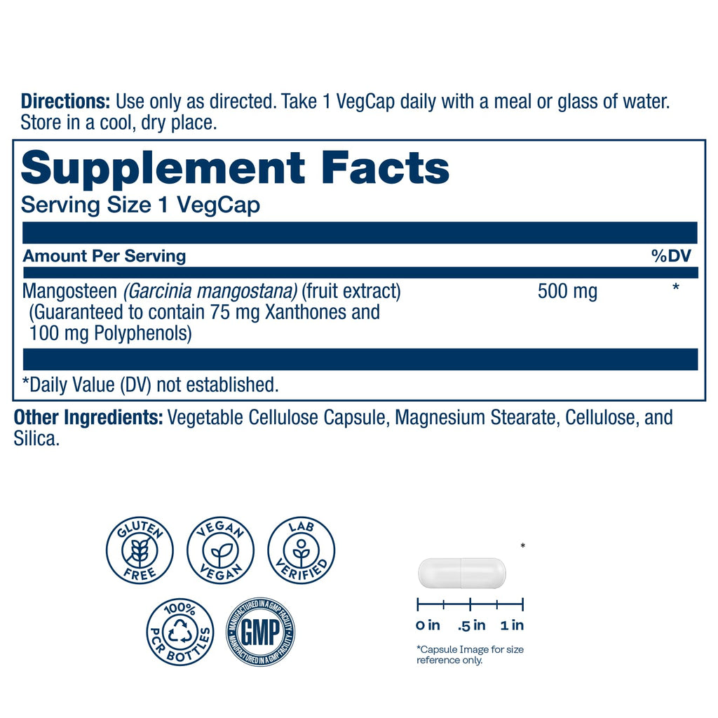 SOLARAY Vital Extracts Mangosteen 500mg - Herbal Supplements for Wellness Support - Mangosteen Fruit Extract with 75mg Xanthones, 100mg Polyphenols - Vegan, Gluten Free, 60-Day Guarantee - 60 Servings