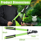 DRM-GDNER 23" SK5 Dual-Blade Loppers Cuts 2" Dry/Wet Branches - Triangular Steel Tube & SecureLock, Heavy Duty Tree Trimmers Green/Black