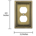 Henne Bery Sunken Pearls Heavy Duty Decorative Wall Plate Switch Plate Outlet Cover (Single Duplex, 3 Pack, Antique Brass)
