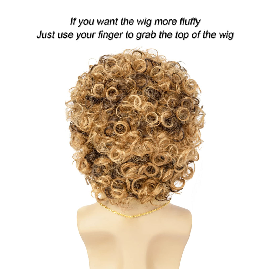 TUOFLY Disco Wig 5Pcs Set (Wig+ Glasses+ Necklace+ Mustache+ Wig Cap) 70'S Costumes Wig Afro Wig Men Short Curly Natural Fluffy Synthetic hair Wig for Halloween Disco Party