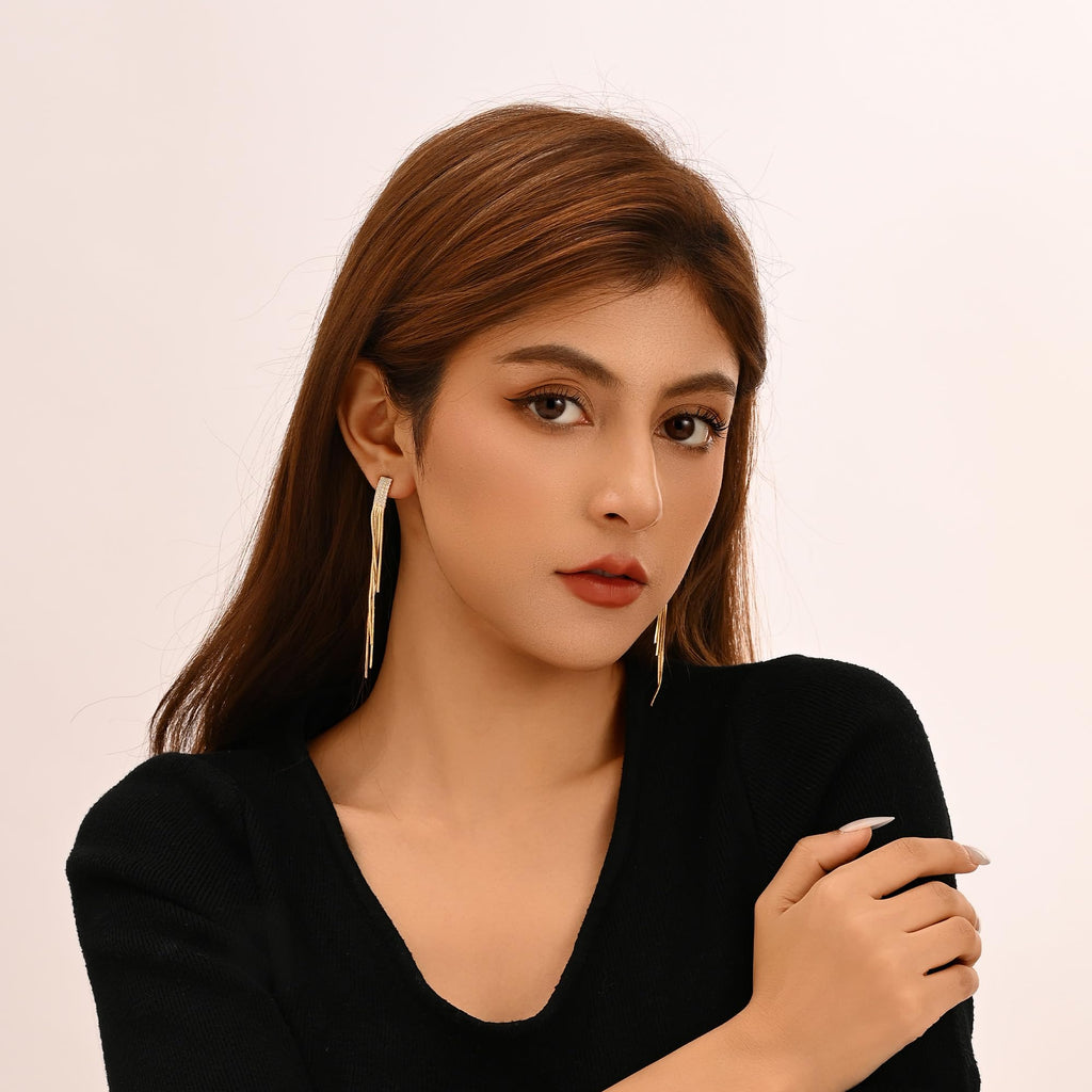 Long Dangle Earrings for Women, Tassel Chain Drop Threader Earrings