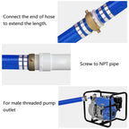 DAVCO 2" ID × 100 ft Pool Backwash Hose, Heavy Duty Reinforced Blue PVC Lay Flat Water Discharge Pump Hoses For Swimming Drain Pools and Clean Filters, With Aluminum Pin Lug Fittings