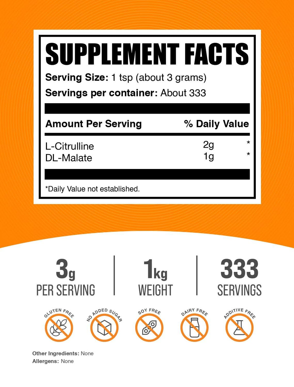 BulkSupplements.com L-Citrulline Malate 2:1 Powder - Nitric Oxide Boost, Citrulline Malate Supplement - Unflavored & Gluten Free - 3g per Servings, 1kg (2.2 lbs) (Pack of 1)