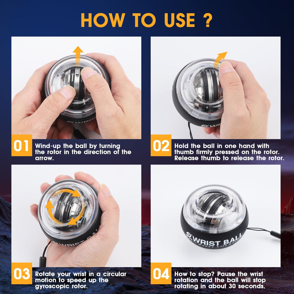 JIN BD Wrist Trainer/Strengthener Gyro Ball Auto-Start Gyroscopic Forearm Exerciser for Strengthen Arms, Fingers, Wrist Bones and Muscles ���Black Without Light���