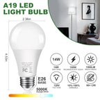 GOZIG 14W 1500LM Dimmable LED Light Bulbs 100 Watt Equivalent Bright A19 LED Bulbs with E26 Medium Base Daylight White 5000K CRI 90+ for Home Office Bedroom Kitchen, 10 Packs