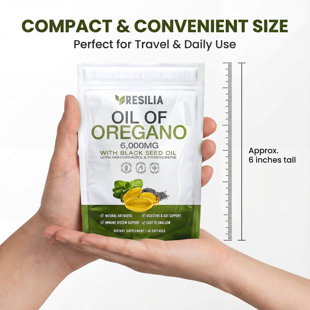 Resilia Softgels with Black Seed Oil 6000mg – Organic Oregano Oil Capsules for Immune & Digestive Support – Non-GMO, Gluten-Free Softgels – Natural Herbal Wellness Supplement (60 Count)