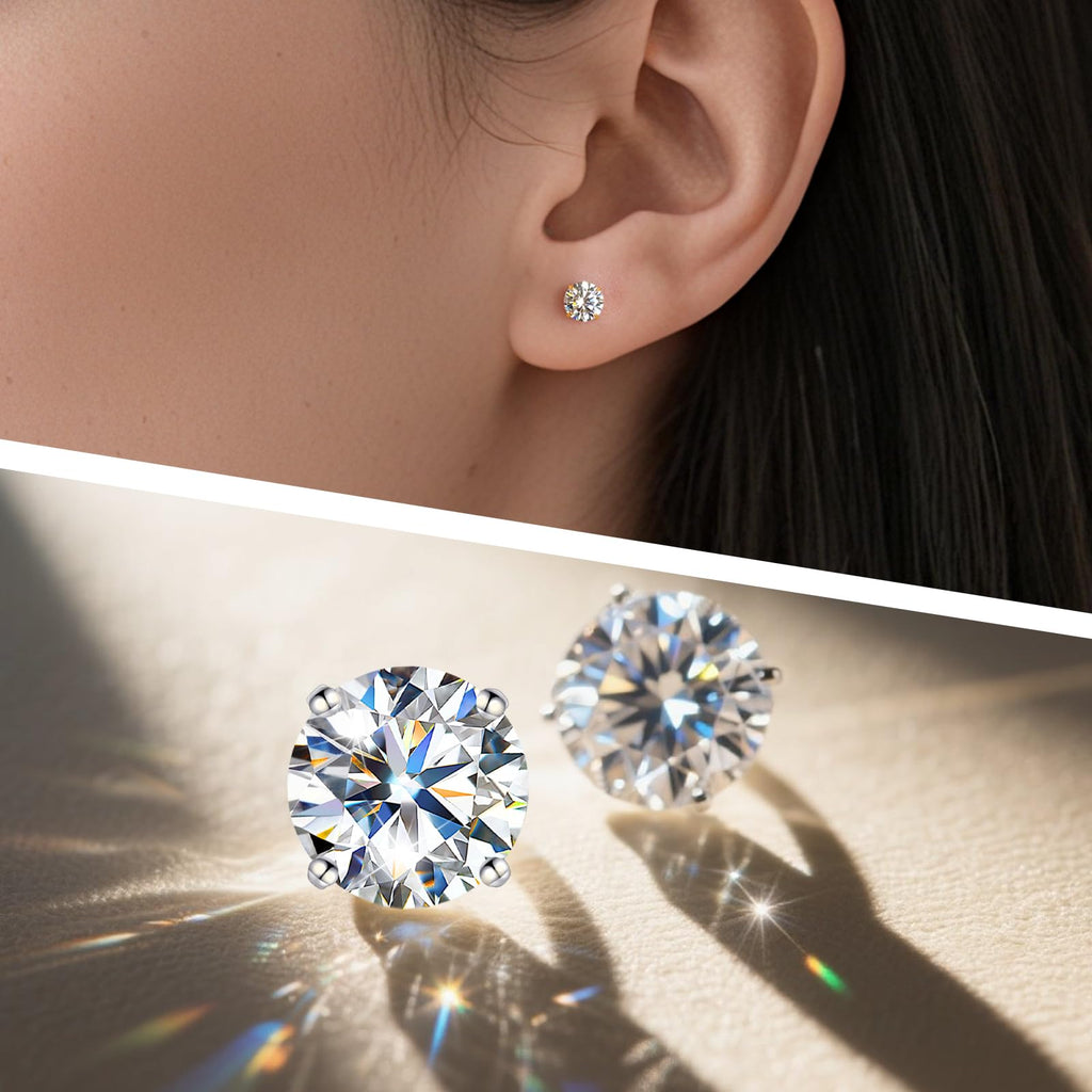 Limerencia Moissanite Stud Earrings, F136 Titanium Screw Back Earrings