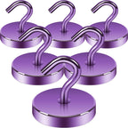 Neosmuk Magnetic Hooks, Heavy Duty 180 lb Magnet Hooks for Cruise Ship Door & Walls, Refrigerator & Grill, Extra Strong Neodymium Hanging Travel Essentials, Purple