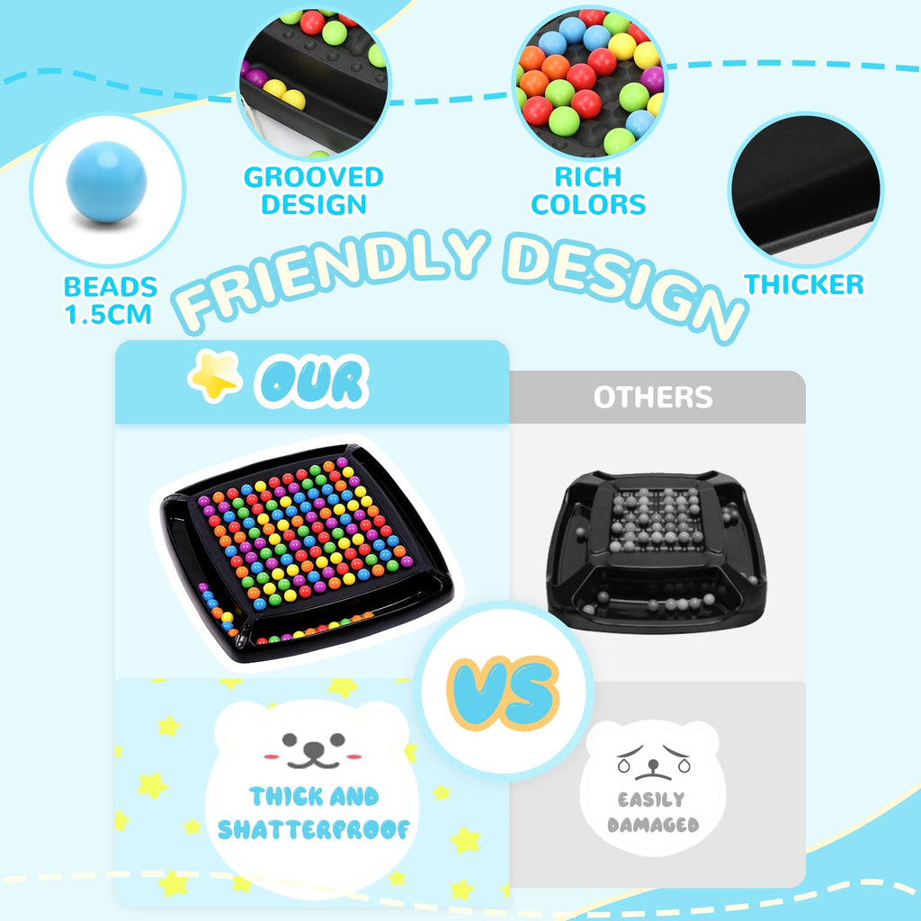 120 Pcs Dual Dual Intellectual Chessboard, Strategy Puzzle Board Game for Kids, 2 to 4 Players Family Travel Party Games, Rainbow Game Marbles Gifts for Boys Girls