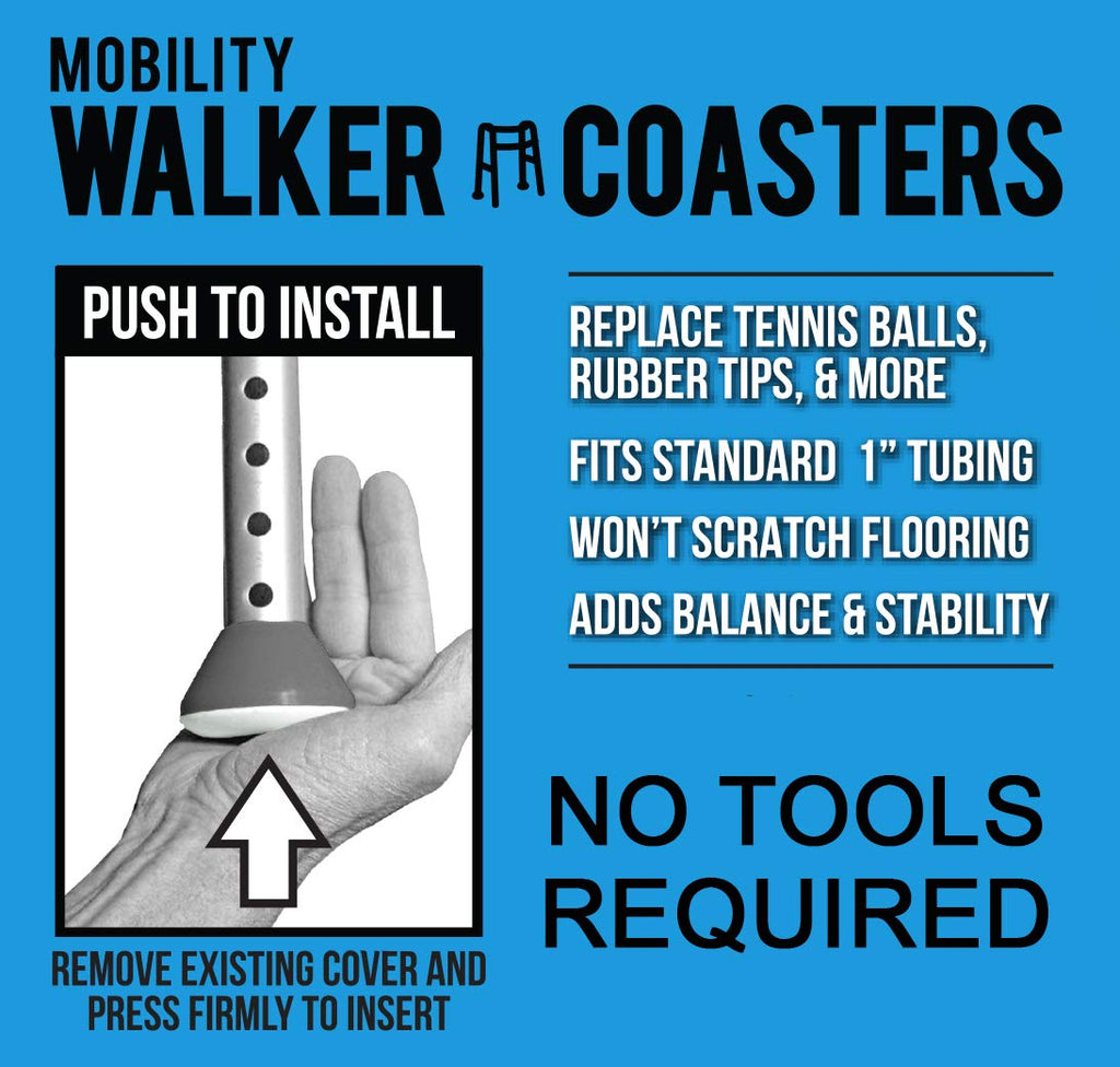 Easy To Use Products | Walker Coasters | Longer Lasting More Durable Tennis Ball Alternative | Glides Easily Over Hard Surfaces | 6 Count | Storm Gray