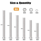 VGBUY 300pcs M4 Screws Assortment, M4 Screws Bolts for 3D Printer DIY, Hex Button Head Cap Screw Bolts Nuts Washer Kit, 304 Stainless Steel, 25/30/35/40/45/50mm